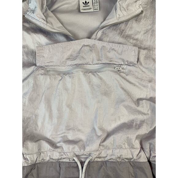 Adidas Windbreaker Pullover Jacket Drawstring Waist Gray Silver Size Medium - Picture 9 of 15